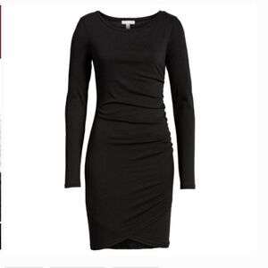 Leith Bodycon Black Long Sleeve Dress Fitted Ruched XS like new